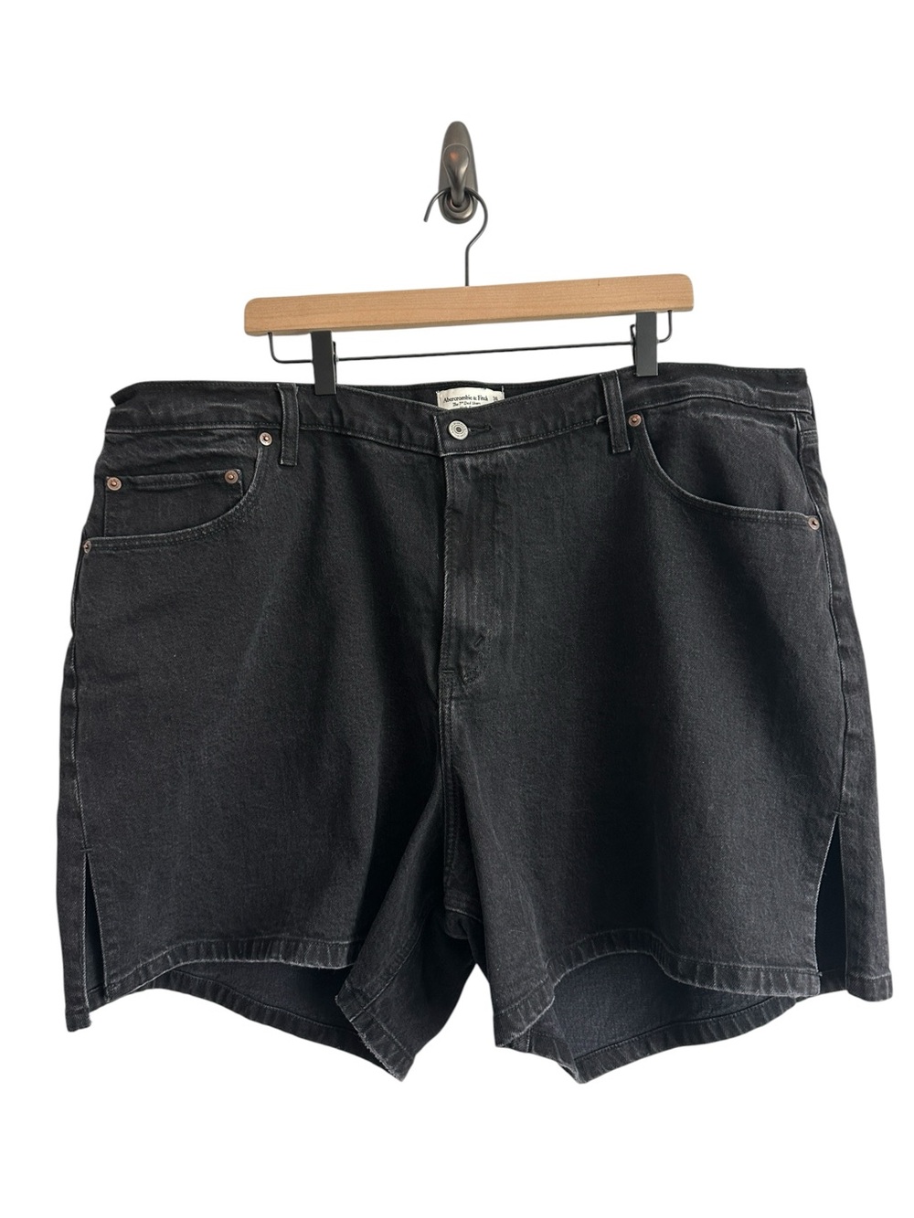 Abercrombie & Fitch Women Jean Shorts 22 Black Dad Short Denim 7” Plus Size New